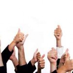 Business People with Thumbs Up on White Background